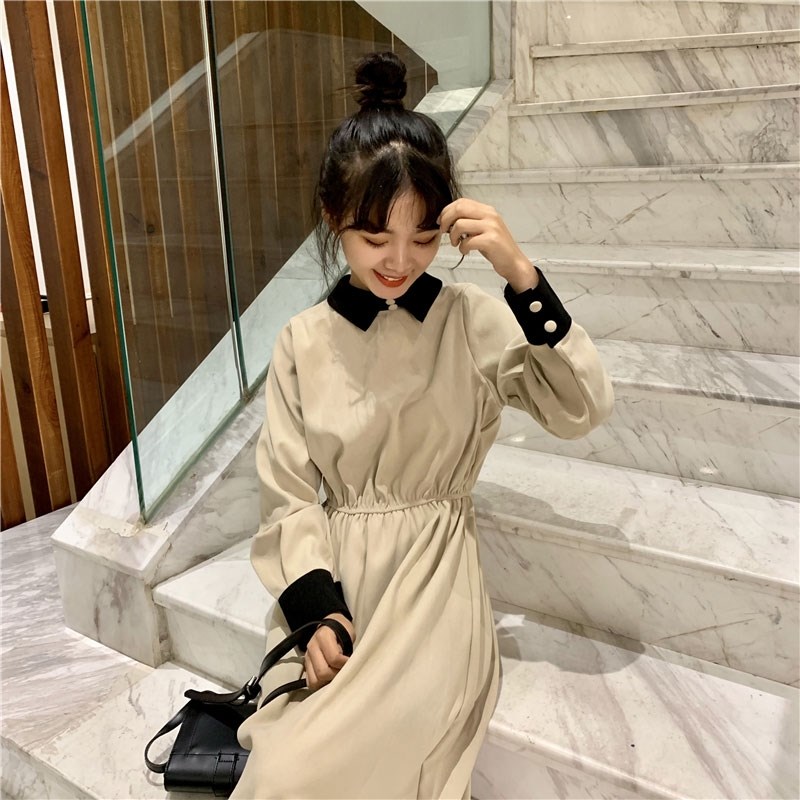 法式桔梗连衣裙子长袖长裙学生森系闺蜜装初早秋款女装到脚踝五折促销