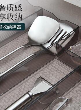 灰色厨房抽屉收纳盒内置分隔小盒子塑料分格灰色筷子刀叉餐具整理
