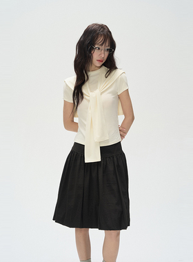 AXIA 学院风纯色短袖T恤女2025夏季新款设计感小众宽松显瘦上衣