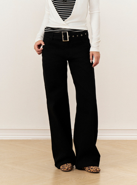 AXIA 低腰垂感黑色喇叭裤休闲直筒裤女秋冬新款高级感显瘦微喇裤