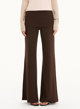 AXIA 假两件屁帘低腰弹力针织休闲裤女早春设计感宽松阔腿长裤