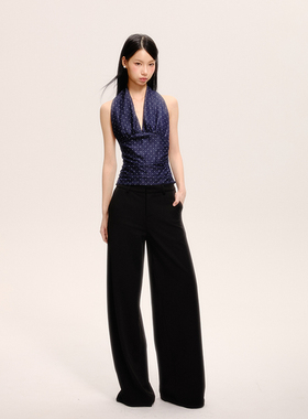 AXIA高级感黑色休闲西裤女夏季百搭宽松垂感直筒阔腿裤显腿长薄款