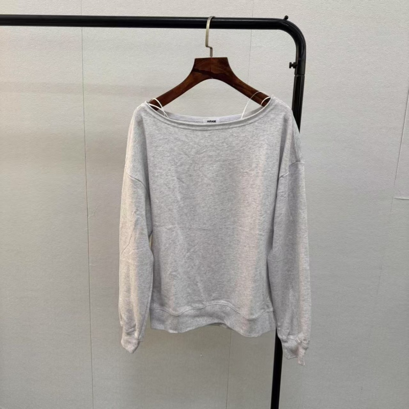 thumbnail for Foreign trade women's clothing 75 cotton terry one-line collar sweatshirt simple and versatile, lazy and casual *1017