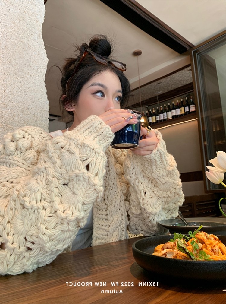 重工粗针镂空毛衣开衫女加厚宽松慵懒风软糥温柔手工绞花针织外套,女装/女士精品,毛衣,淘宝优惠券,粉丝福利购,淘宝优惠卷