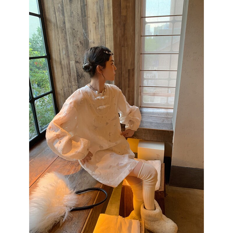 2024夏季新款新中式国风盘扣肌理提花连衣裙女古风仙女设计感裙子