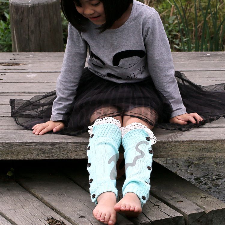 欧美针织厂家直供毛线袜套圣诞蕾丝花边脚套靴套单平纽扣小码儿童