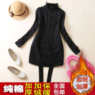 白衬衣 女夹棉保暖加厚遮屁股打底中长款 2025秋冬新款 纯棉加绒衬衫