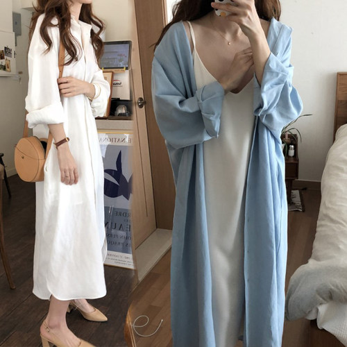 韩系可防晒衬衫裙春夏秋