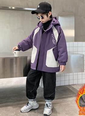 男童加绒外套2026新款韩版男孩中大童洋气加棉加厚派克服棉衣外衣