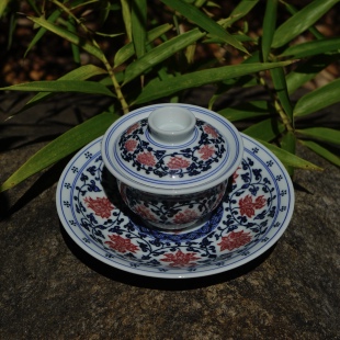 青花釉里红原矿景德镇纯手工手绘盖碗壶承缠枝莲陶瓷茶器泡茶器