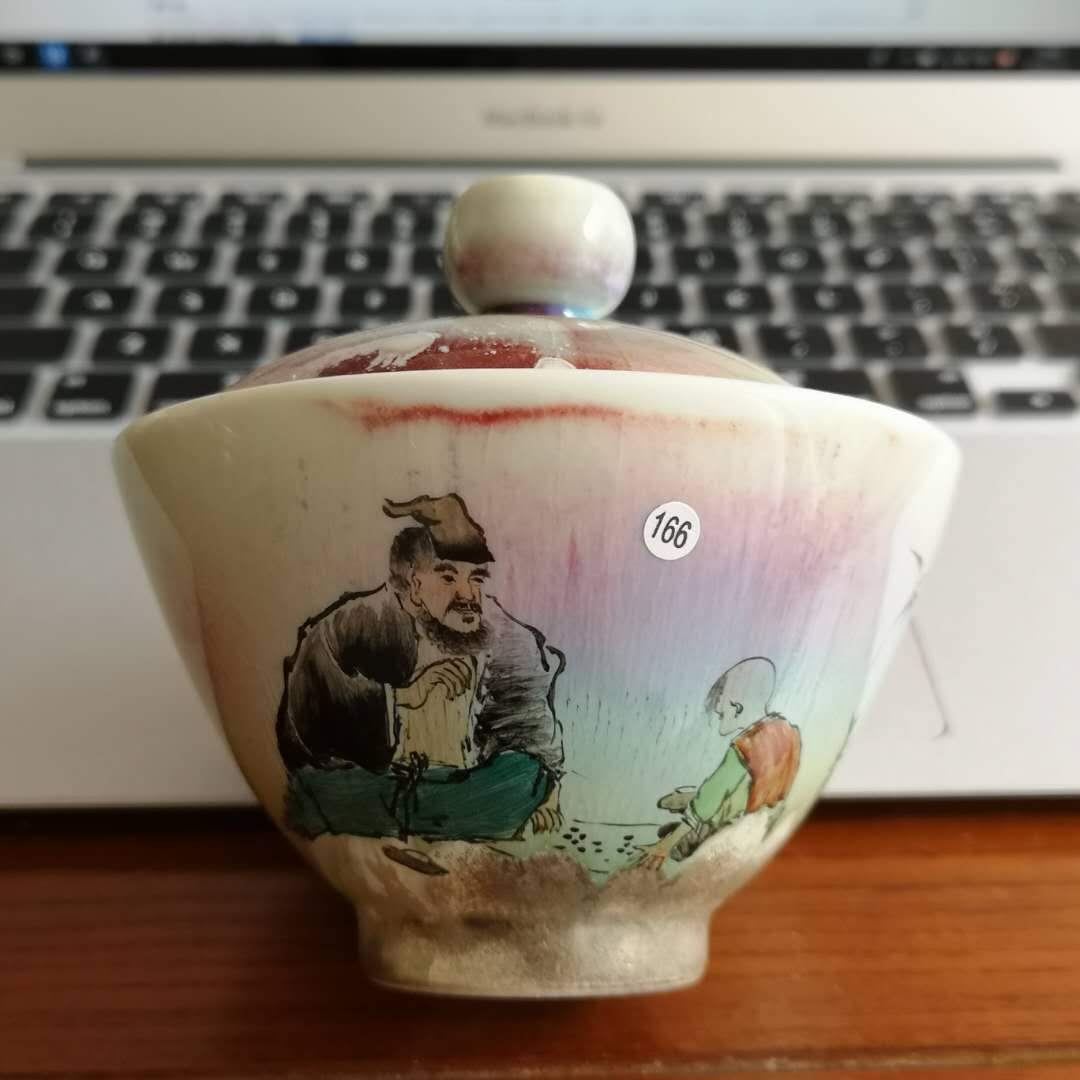 孤品0166号满天星窑变釉手绘师徒行个性盖碗柴烧手绘三才杯茶具