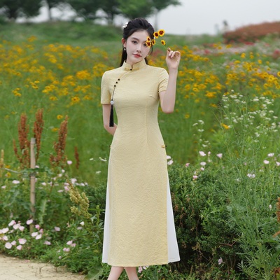 旗袍日常连衣裙小清新减龄收腰