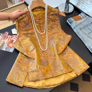 新款 宋锦提花马甲春装 盘扣高贵复古坎肩马夹上衣 国风妈妈装 新中式