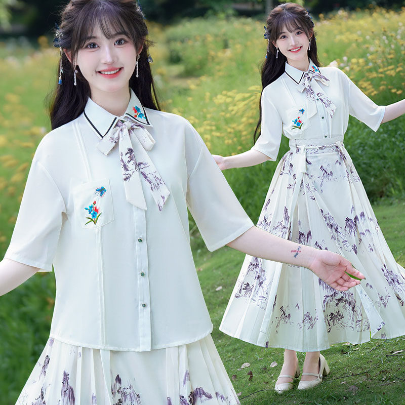 汉服女改良夏款日常汉元素新中式国风日常女士短袖衬衫马面裙套装,女装/女士精品,衬衫,淘宝优惠券,粉丝福利购,淘宝优惠卷