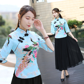 显瘦优雅淑女文艺中袖 春夏季 修身 中式 透气改良旗袍两件套上衣 新款