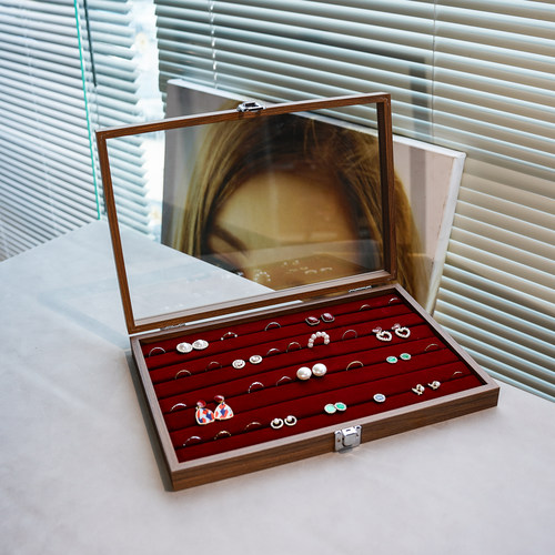 红木玻璃盖大容量首饰展示盒