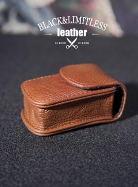 折叠眼镜盒男式手工便携老花镜眼镜盒牛皮可穿夹皮带加硬壳眼睛盒