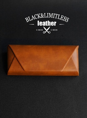 高档手工日式疯马皮黑棕PU皮加大复古文艺抗压近视墨镜太阳眼镜盒