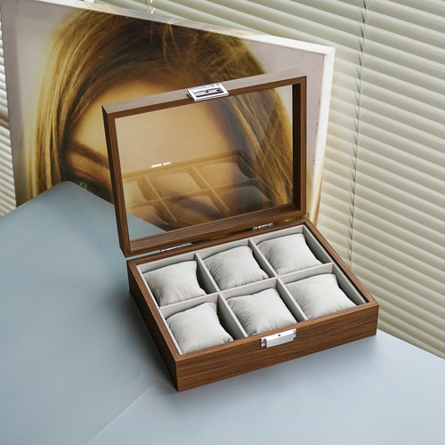 6位黑胡桃木纹手表收纳盒