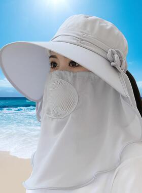地里干活遮阳帽遮掩阳帽女骑电动车戴的帽子采茶叶防晒帽口罩一体