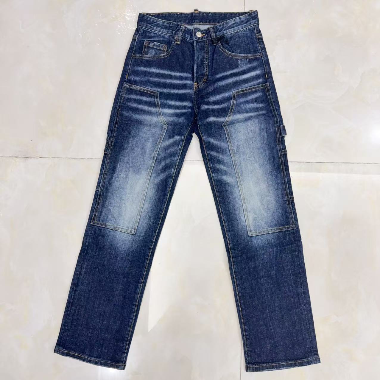 简约潮牌d2牛仔裤男深蓝色直筒宽松纽扣弹力时尚夜店个性长裤子男