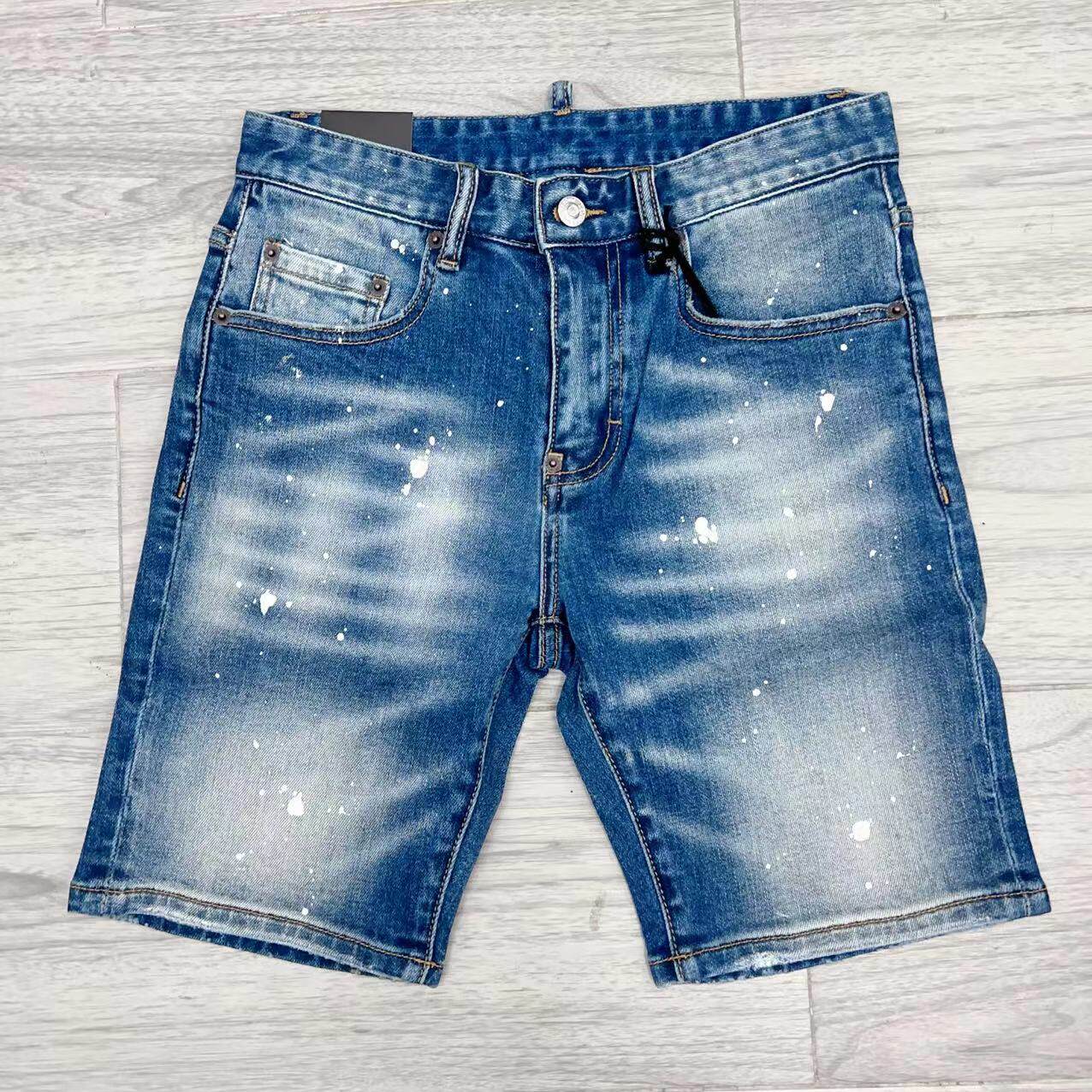 雅痞欧美潮牌新款d2男士牛仔短裤印花骚气修身小脚弹力机车五分裤