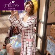 Jelloen flannel áo ngủ nữ mùa đông dày ấm áp và dài san hô lông cừu áo tắm áo tắm mùa thu và mô hình nhà - Night Robe