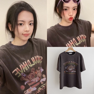 复古可爱小熊涂鸦宽松短袖 韩国东大门杨超越同款 T恤 新款 2025夏季