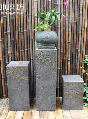 中式彷石柱底座祥云展示