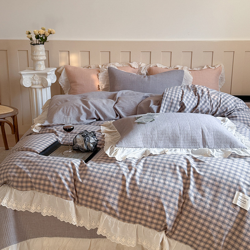 春季新款法式刺绣花边纯棉床盖三件套纯棉被套加厚夹棉床单四件套,床上用品,床盖,淘宝优惠券,粉丝福利购,淘宝优惠卷