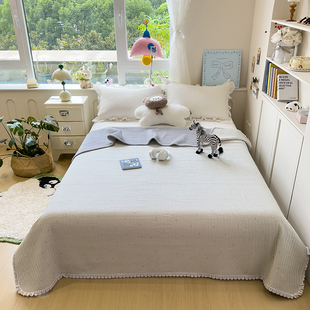 秋冬新款全棉砂洗婴儿绒夹棉加厚保暖蕾丝花边床盖防滑榻榻米床单