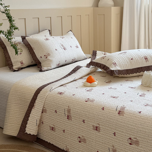 可定制新款双面60支有氧纱纯棉印花水洗床盖三件套防滑可机洗床单