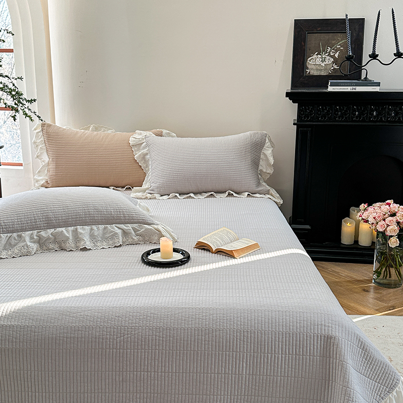 纯棉床盖三件套法式花边新款防滑