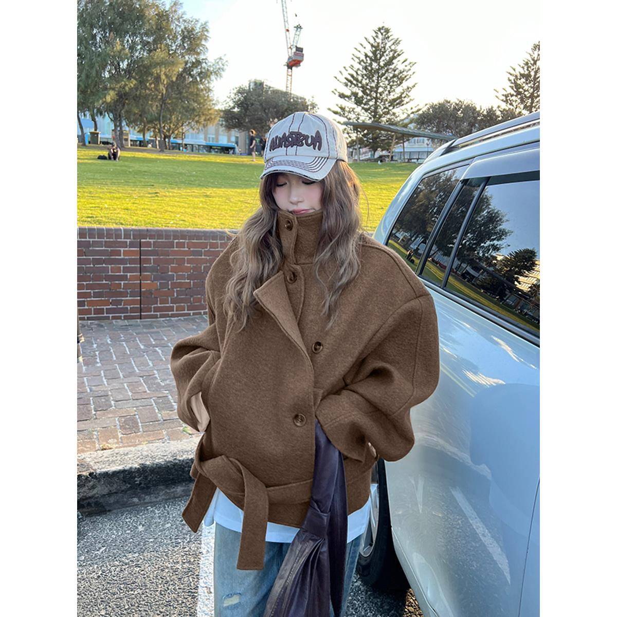 金敏喜同款羊毛大衣女2025冬季加厚小个子咖色短款毛呢外套高级感