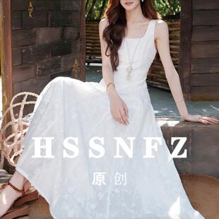 法式年轻款真丝桑蚕丝3D立体绣花漂亮连衣裙女气质收腰夏季长裙