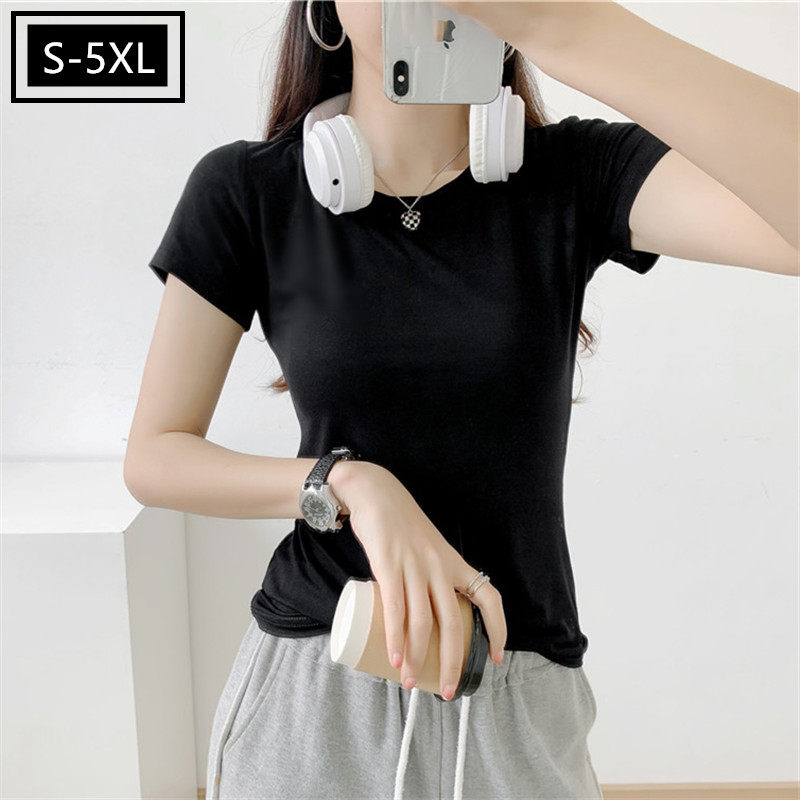 莫代尔短袖t恤女弹力紧身冰丝薄款大码跑步运动健身瑜伽服上衣夏