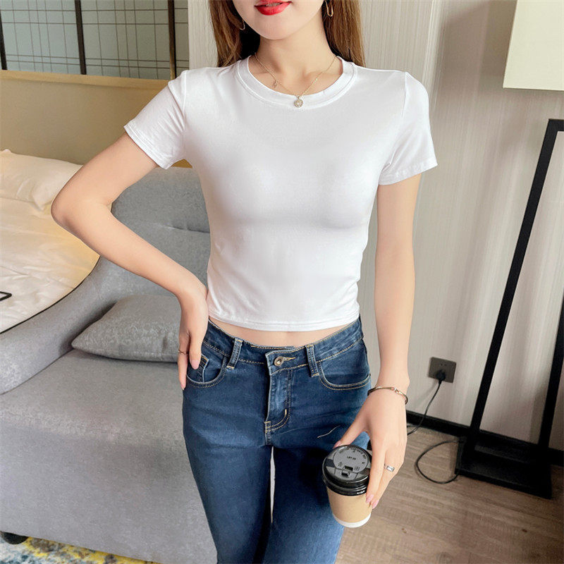 莫代尔短款短袖t恤女小个子薄款紧身高腰露脐半袖爵士舞蹈服上衣