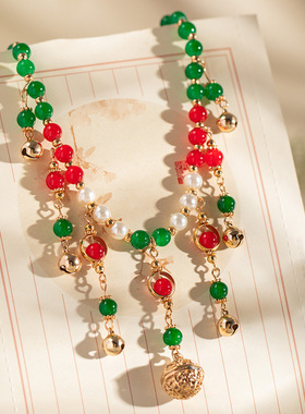 古风璎珞项链国风吊坠汉服软璎珞绿色复古新中式锁骨链古装项饰