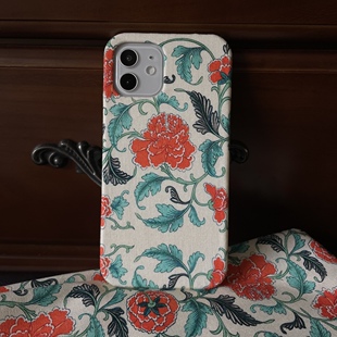 定制手工原创中国风复古敦煌吉祥布艺手机壳iPhone13141516promax