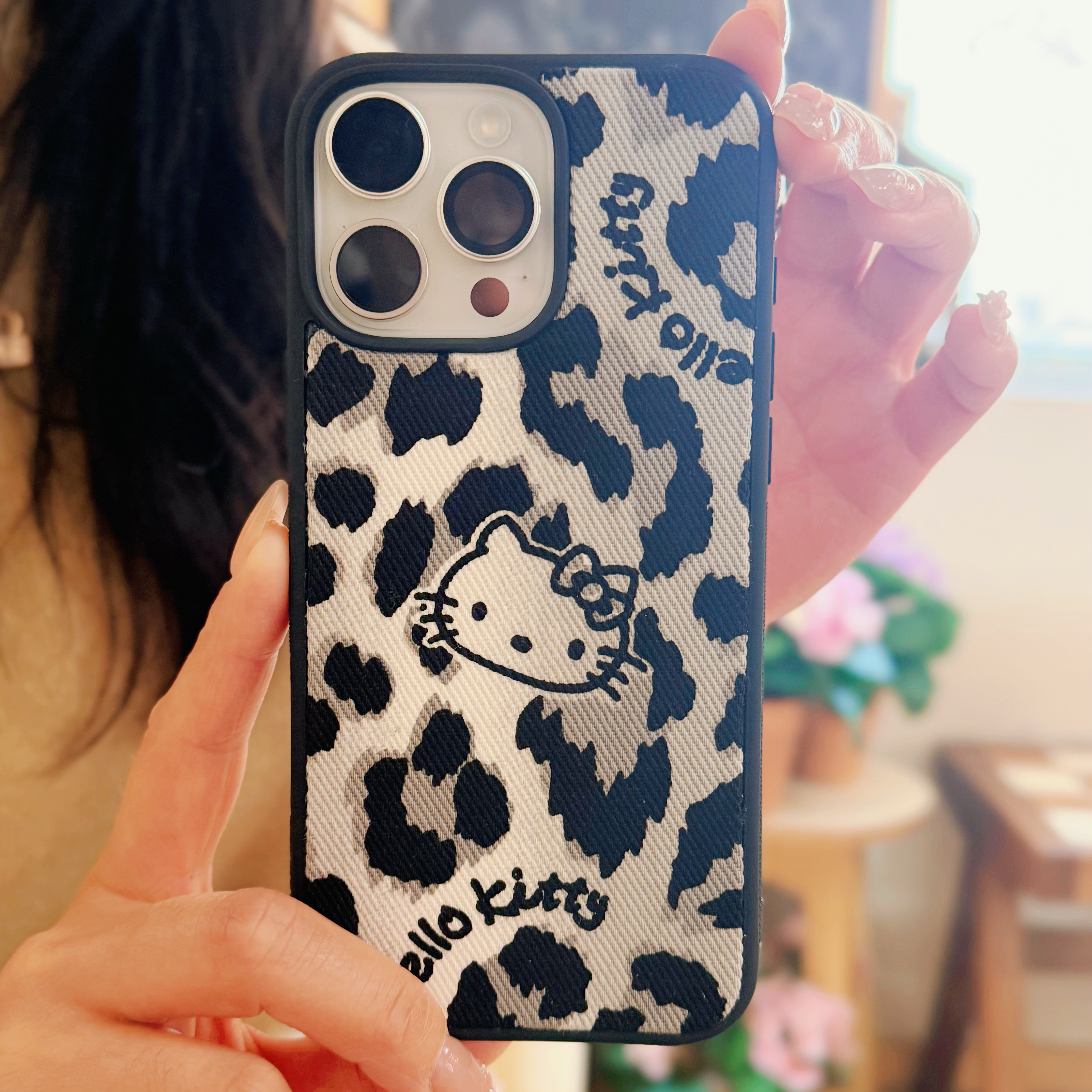 复古豹纹Hellokitty猫咪手工布艺手机壳iPhone151617Promax