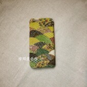 定制手工春绿和风烫金波纹海浪布艺手机壳iPhone13141516promax