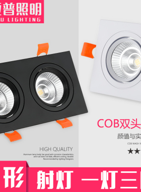 双头射灯led嵌入式天花灯长方形开孔16*8公分20*10格栅灯过道筒灯