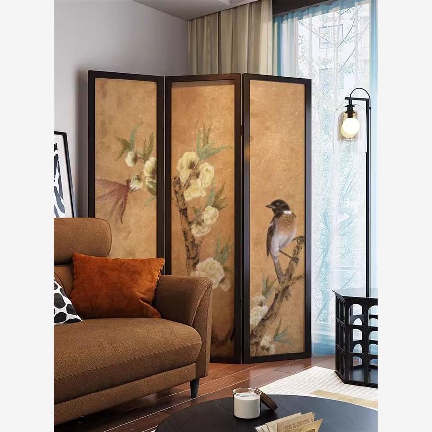 中式古典花鸟屏风折叠移动装饰客厅茶室会客室沙发背景墙隔断折屏
