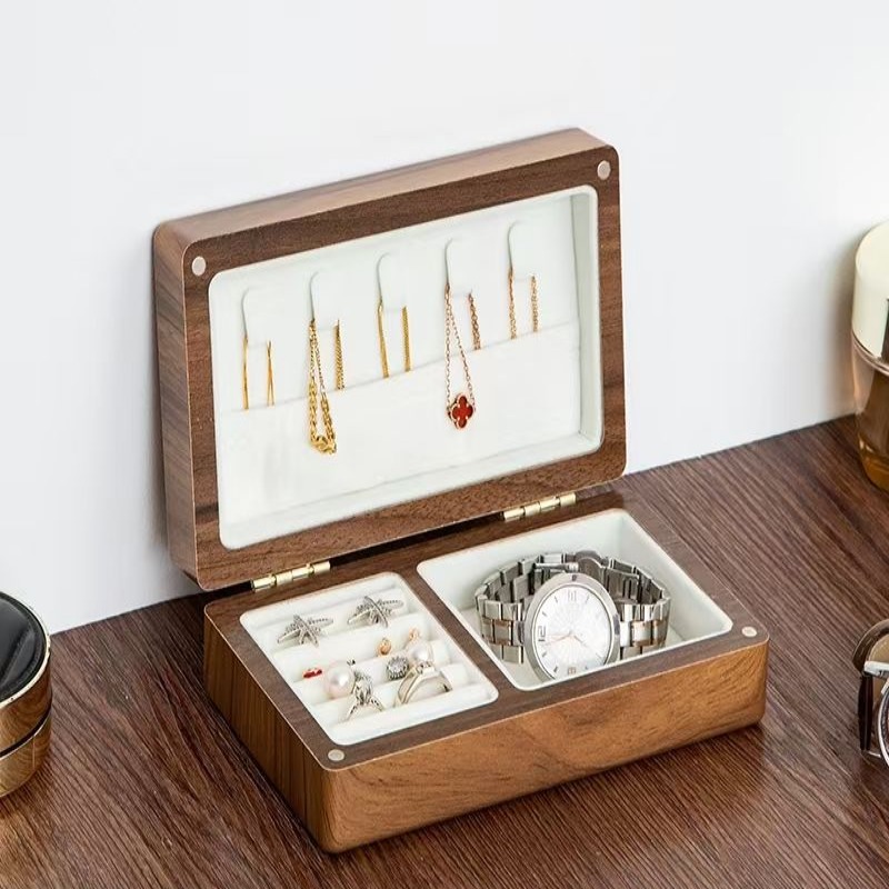 黑胡桃色木首饰盒 收纳盒 高档精致 高端珠宝戒指耳饰金饰首饰收