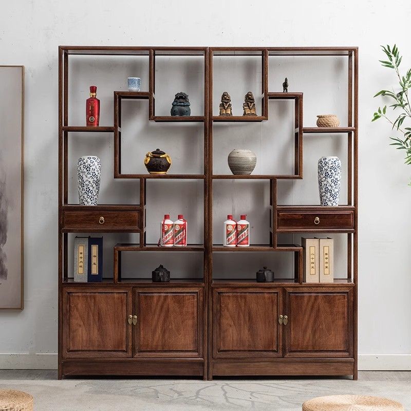 实木中式多宝阁博古架仿古家具置物架榆木茶叶展示陈列柜客厅隔断