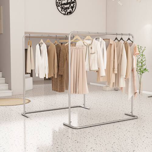 落地式服装展示架不锈钢银色陈列架女装童装店中岛货架挂衣架简约