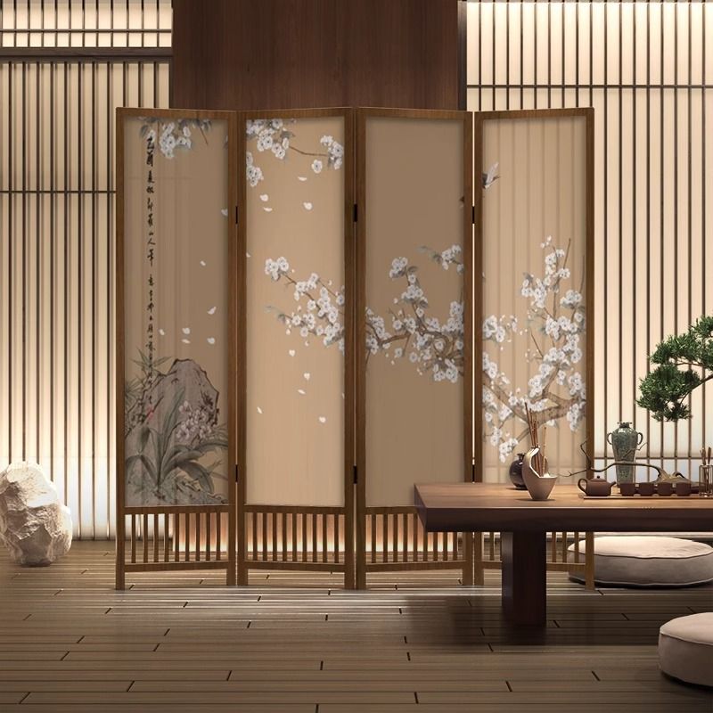 中式古典工笔花鸟实木折叠屏风隔断客厅玄关办公室可移动栅栏折屏