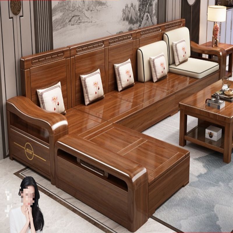 金丝胡桃木实木沙发组合冬夏两用小户型储物沙发中式客厅家具