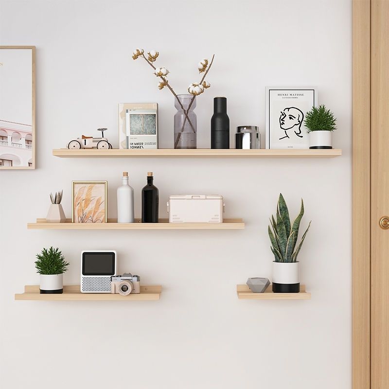 定制 挂墙 实木 置物架 免打孔 一字隔板 客厅 美甲墙 展示架