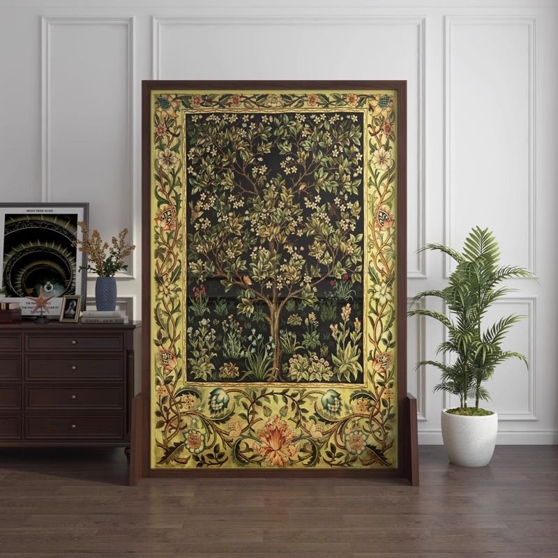 美式屏风隔断客厅入户玄关办公室餐厅遮挡移动欧式实木座屏生命树